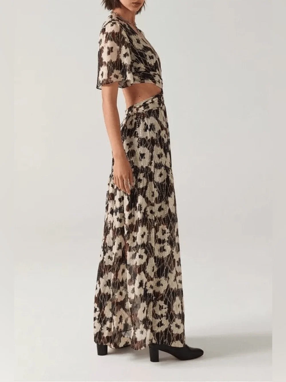 Ba&sh Kandy Maxi Dress Metallic Floral Cut Out size Medium - Picture 4 of 12